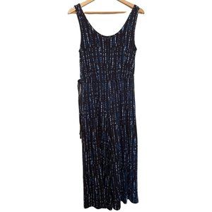 Tahari Women's Medium Black Blue Sleeveless Drawstring Elastic Waist Jumpsuit‎